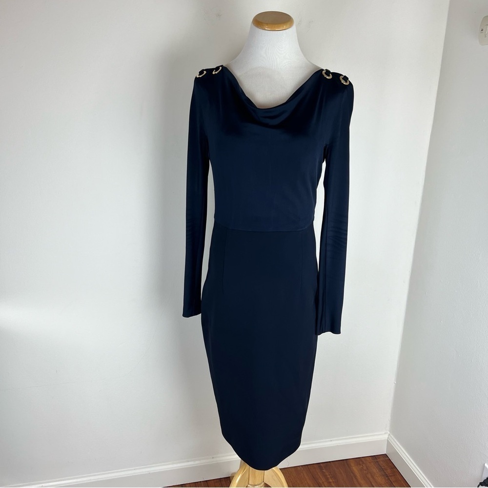 Escada Long Sleeve Cowl Neck Navy Blue Dress Size 36 US 4